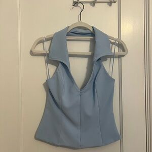 Zara Sky Blue Collared Blouse